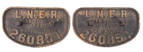 Two reproduction LNER wagon plates.