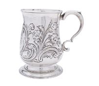 A George II silver mug by John Langlands I, Newcastle 1757, of baluster form,