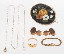 A mixed group of jewellery, including a Pietra Dura floral brooch in a plain mount, unmarked,