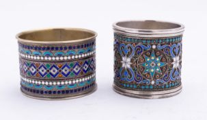 A late 19th century Russian silver and enamel napkin ring marked 88 A.