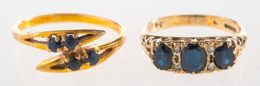 Two 9ct gold sapphire rings,