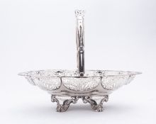 A George V silver swing handled breadbasket by Walker and Hall, Sheffield 1915, oval form,