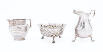 A mixed group of silver including; a cream jug by Edward Barnard & Sons Ltd, London 1908,
