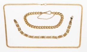 Two bracelets and a chain, including a 9ct gold double figaro chain bracelet,