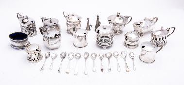 A mixed group of thirteen silver mustard pots various dates and makers mostly early 20th century,