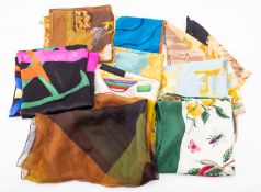 Eight women's fashion silk scarf /squares; Mary Sumner hand painted, two Gucci,