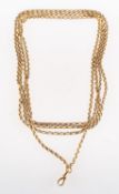 A double guard chain, with swivel clasp, unmarked, length approx. 174.0cm, 45.5grams.