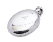 An Edward VII silver hip flask marker's mark rubbed, Birmingham 1905, of oval form,
