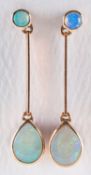 A pair of 9ct rose gold opal drop earrings,