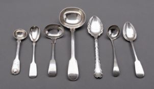 A mixed group of silver spoons including;
