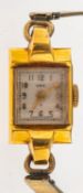 Oris a lady's gold-plated cocktail watch the square silvered dial with raised Arabic numerals,