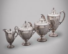 An impressive four piece Victorian tea and coffee service by Martin, Hall & Co, London 1877,