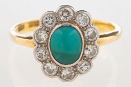 A turquoise and diamond cluster ring,