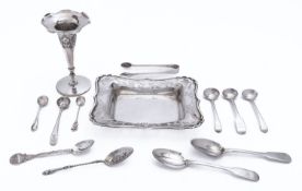 A mixed group of silver and silver plate including; a rectangular bon bon dish by Marks & Cohen,