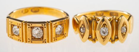 Two Victorian diamond rings in a fitted box,