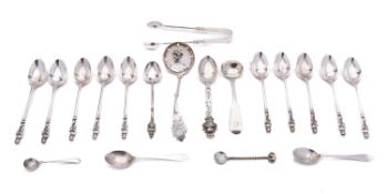 A mixed group of silver spoons including;