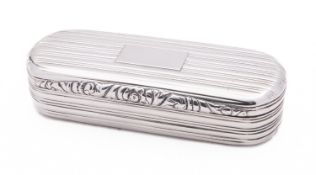 A George IV silver snuff box by Nathaniel Mills, London 1826, of rounded rectangular form,