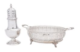 A George V silver and glass bowl by Mappin & Webb, Birmingham 1928, of circular bellied form,
