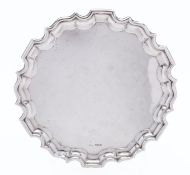 A George V silver salver by Hamilton Laidlaw & Co, Sheffield 1929, of circular form,