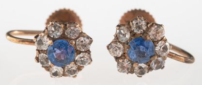 A pair of antique blue and white sapphire earrings,
