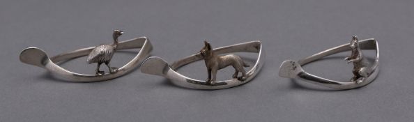 A matched set of three Art Deco silver Australian animal napkin rings by G & C Hodgetts,