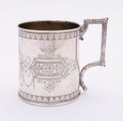 A Victorian silver mug by James Deakin & Sons, Sheffield 1880, of cylindrical form,