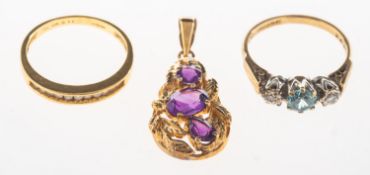 A small group of jewellery, including an 18ct gold half eternity style ring set with approx. 0.