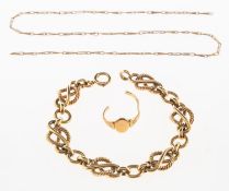 A small group of jewellery, including a fancy-link figure of eight and rope twist bracelet,