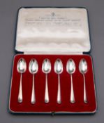 A cased set of six George V silver Old English Rat Tail coffee spoons by Roberts & Belk Ltd,