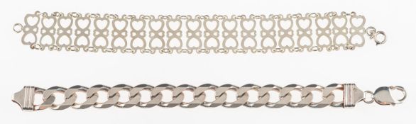 A group of two bracelets, including a silver curb link bracelet, UK import mark and marked 925,