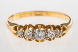 A five stone diamond ring, set with five graduated old-cut diamonds, diamonds approx. 0.