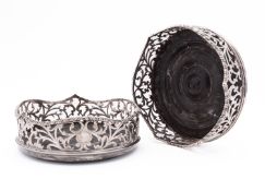 A pair of Victorian silver decanter coasters by Charles Thomas Fox & George Fox, London 1842,