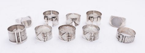 A mixed group of ten silver napkin rings including;