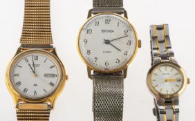 Accurist Mean Time a lady's stainless-steel wristwatch the silvered dial with raised baton numerals,