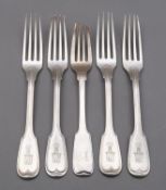 A set of four early 20th century Argentinian Fiddle and Thread pattern table forks by Sachwall,
