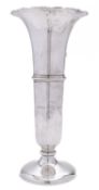 A George V silver vase by William Neale & Son Ltd , Birmingham 1922, of tall slender form,