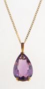 An amethyst pendant with chain, the pendant set with a mixed-cut pear-shaped amethyst, approx. 11.