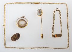 A mixed group of jewellery, including a stick pin with a floral motif, marked Lenox, 12K G.F.