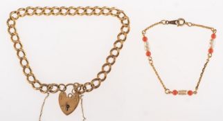 A 9ct gold curb bracelet and a costume jewellery bracelet,