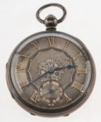 A silver pocket watch the single chain fusee movement having an engraved cock to the plain steel