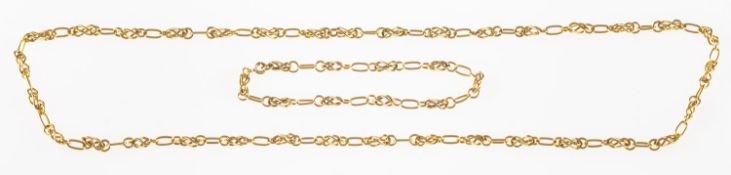 A fancy-link chain and bracelet, the chain of open fancy-links, without clasp, marked 750,
