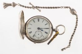 A silver full hunter pocket watch the movement having an engraved balance cock to the lever