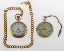 Waltham two pocket watches to include an engraved gold-plated pocket watch,