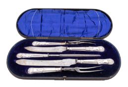 An Edward VII King's pattern cased carving set by Harrison Brothers & Howson, Sheffield 1906,
