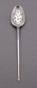 An 18th century silver mote spoon maker's mark and Lion Passant only, possibly WW, 13.5cm long, 8.