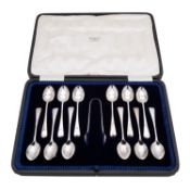 A cased set of twelve George V Old English pattern silver teaspoons by Cooper Brothers & Sons Ltd,