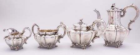 A William IV / Victoria four piece silver tea and coffee service by John Tapley, London 1837,