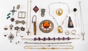 A mixed group of silver and costume jewellery, including a matching silver necklace,