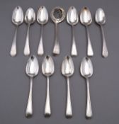 A set of six George III silver Old English and Thread pattern dessert spoons,