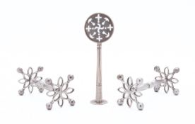 A pair George IV silver knife rests by George Knight, London 1825, petal ends and bun feet,